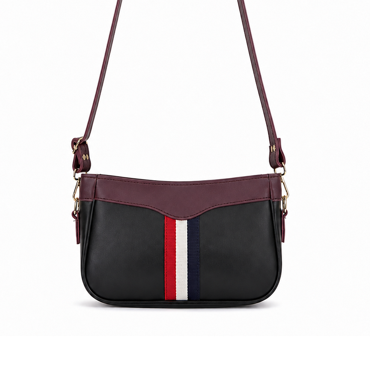 Riviera Stripe Bag Black & Maroon