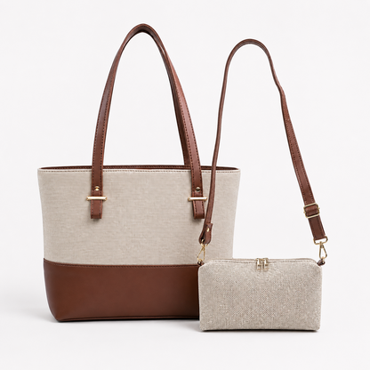 Canvas Classic Combo Tote set of 2 Beige & Brown